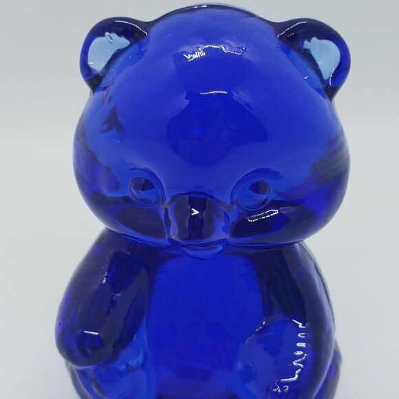 FENTON Cobalt Blue Teddy Bear Glass Paperweight - Picture 1 of 8